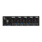 Black Box KV6224DPH KVM switch back view showing multiple DisplayPort video inputs, USB ports, audio connections, and power input
