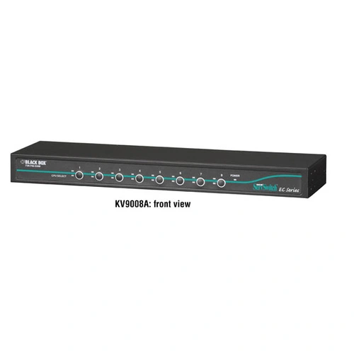Black Box KV9008A KVM switch front view with 8 port selection buttons and LED channel indicators