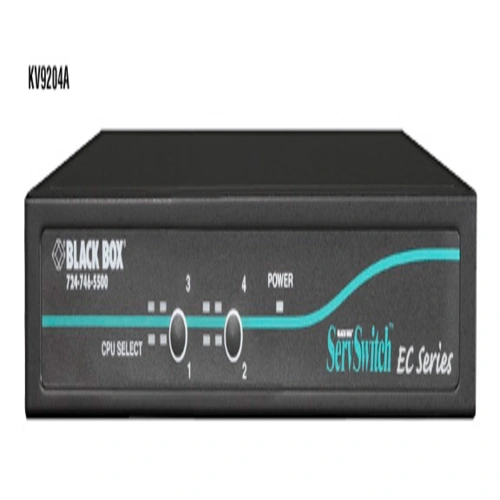 Black Box KV9204A KVM switch front view with 4 port selection buttons and LED indicators