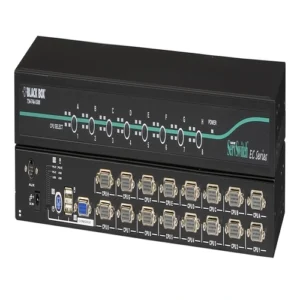 KV9216A KVM switch front view with 16 port LEDs and console selector interface