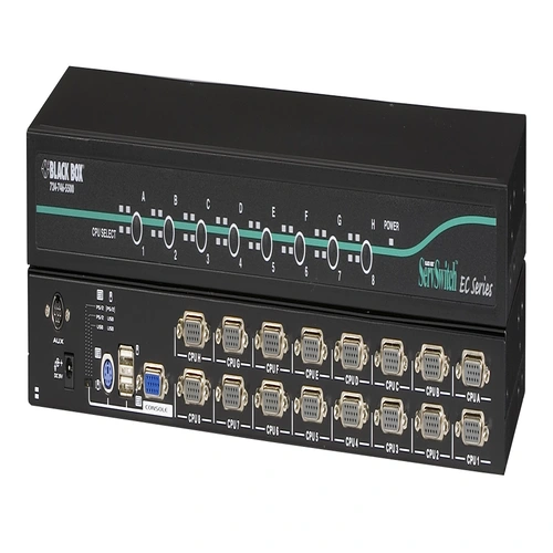 KV9216A KVM switch front view with 16 port LEDs and console selector interface