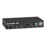 Black Box KVD200-2H KVM extender front view with HDMI port, USB interfaces, and status LED indicators for KVM extension over CATx cable