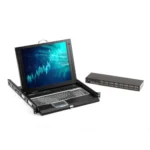 Black Box ServTray KVT417A-1UV-R3 KVM LCD console front view showing 17-inch LCD screen in closed position with integrated single-port KVM module and front panel flush to 1U rack space