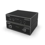 Black Box KVXHP-400 high-performance KVM extender front view with DisplayPort MST connectors supporting quad-head 4K60 video extension from a single computer