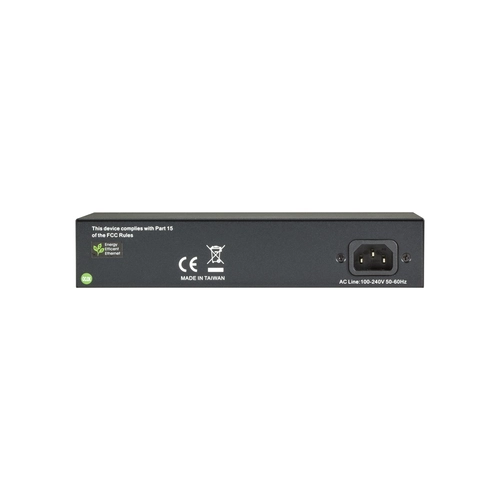 Black Box LGB1110A Gigabit switch back view with power input and ventilation design for silent desktop operation