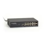 Black Box LGB1110A Gigabit Ethernet switch front view with 8 Gigabit Ethernet ports and LED status indicators for link and activity