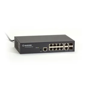 Black Box LGB1110A Gigabit Ethernet switch front view with 8 Gigabit Ethernet ports and LED status indicators for link and activity