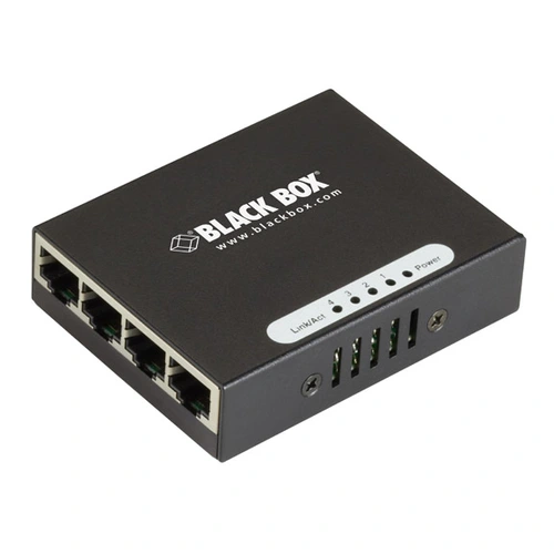 Black Box LGB304AE Gigabit Ethernet switch front view with Gigabit Ethernet ports and LED status indicators for network connectivity