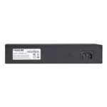 Black Box LGB408A-R2 8-port Gigabit unmanaged switch back view with internal power supply input, ventilation design, and Auto MDI/MDI-X labeling for straight-pin or crossover cable auto-detection