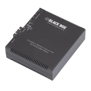 Black Box Compact Gigabit Ethernet Media Converter LGC5152A top view with manufacturer branding, TAA compliance labeling, and compact 0.8-inch height by 4-inch width form factor