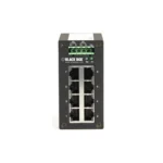 Black Box LGH008A Gigabit Ethernet switch front view with 8 PoE+ Gigabit Ethernet ports, LED status indicators, and compact desktop form factor