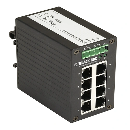 Black Box LGH008A Gigabit switch side view showing compact enclosure for desktop or wall-mount deployment