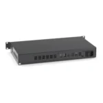 Black Box LHC018A-AC-R2 MultiPower rackmount power tray back view with internal AC power supply input (100-240 VAC), power distribution connectors for inserted media converters, and ventilation