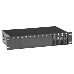 Black Box LHGC-RACK rackmount shelf front view with 1U ventilated design for supporting media converters or small switches
