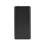 Black Box LIE1014A industrial Ethernet switch back view showing dual power inputs (terminal block and DC jack), DIN-rail mounting bracket, and grounding point