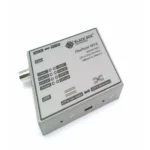 Black Box LMC210A media converter front view with fiber optic connector, RJ45 Ethernet port, and LED status indicators