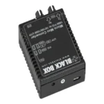 Black Box LMC4001A Gigabit media converter back view with power input, configuration DIP switches, and mounting interface