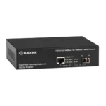 Black Box LPS500A-MM-LC-R3 media converter front view with LC multimode fiber connector and RJ45 Ethernet port