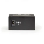 Black Box LPS535A-SFP media converter back view showing power input, DIP switches for configuration, and mounting interface