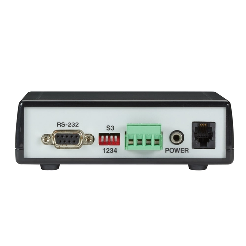 Black Box ME800A-R4 Ethernet extender back view with power input and configuration switches