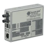 Black Box MT661A-SM fiber optic media converter side view showing compact desktop or wall-mount enclosure