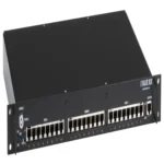 Black Box NBSALL8MGR Pro Switching System back view with eight Common ports, eight A ports, eight B ports, dual redundant power inputs, RS-232 serial console port, and 10BASE-T Ethernet management port