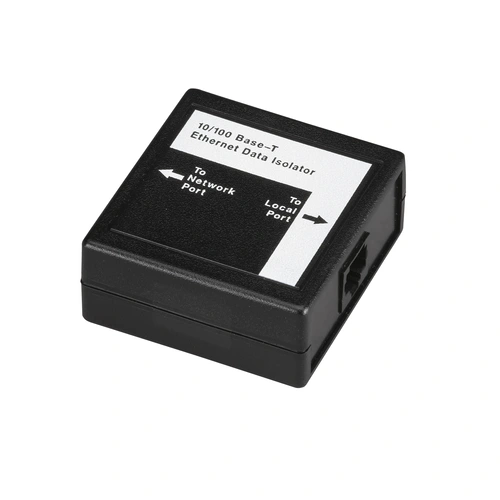 Black Box SP426A data isolator front view showing RJ45 Ethernet ports for 10BASE-T/100BASE-TX network pass-through and LED status indicators