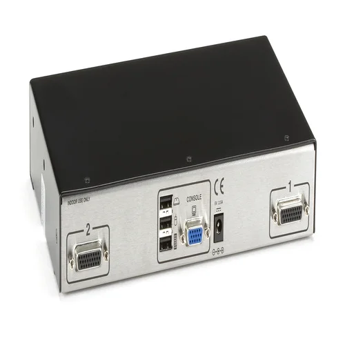 Black Box SW2006A-USB-EAL secure switch back view showing USB ports and power connection with EAL certification labeling