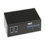 Black Box SW2006A-USB-EAL secure switch front view with channel selection buttons, tamper-proof seals, and LED indicators for certified secure switching