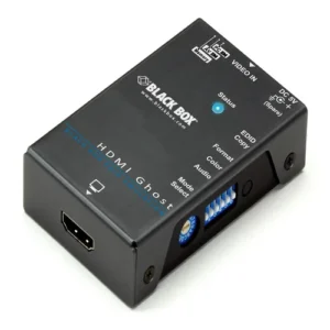 Black Box VG-HDMI video converter front view with VGA input port and HDMI output port for signal conversion