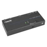 Black Box VSW-HDMI2X1-4K HDMI switch front view with 2 HDMI input ports, 1 HDMI output port, and front-panel selection button for 4K signal routing