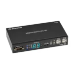 Black Box VX-HDMI-4KIP-RX KVM-over-IP receiver front view with HDMI output port, USB interfaces, and status LED indicators for IP video reception