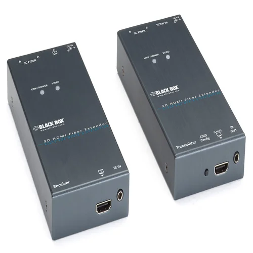 Black Box VX-HDMI-FO 3D HDMI fiber extender front view with HDMI ports and indicator LEDs
