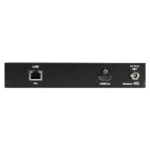 Black Box MediaCento HDIP VX-HDMI-HDIP-RX receiver back view with RJ45 network port, SFP slot, and power input