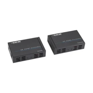 Black Box VX-HDMI-TP-100M HDMI extender front view with HDMI input port, LED status indicators, and EDID management controls for HDMI extension over CATx cable